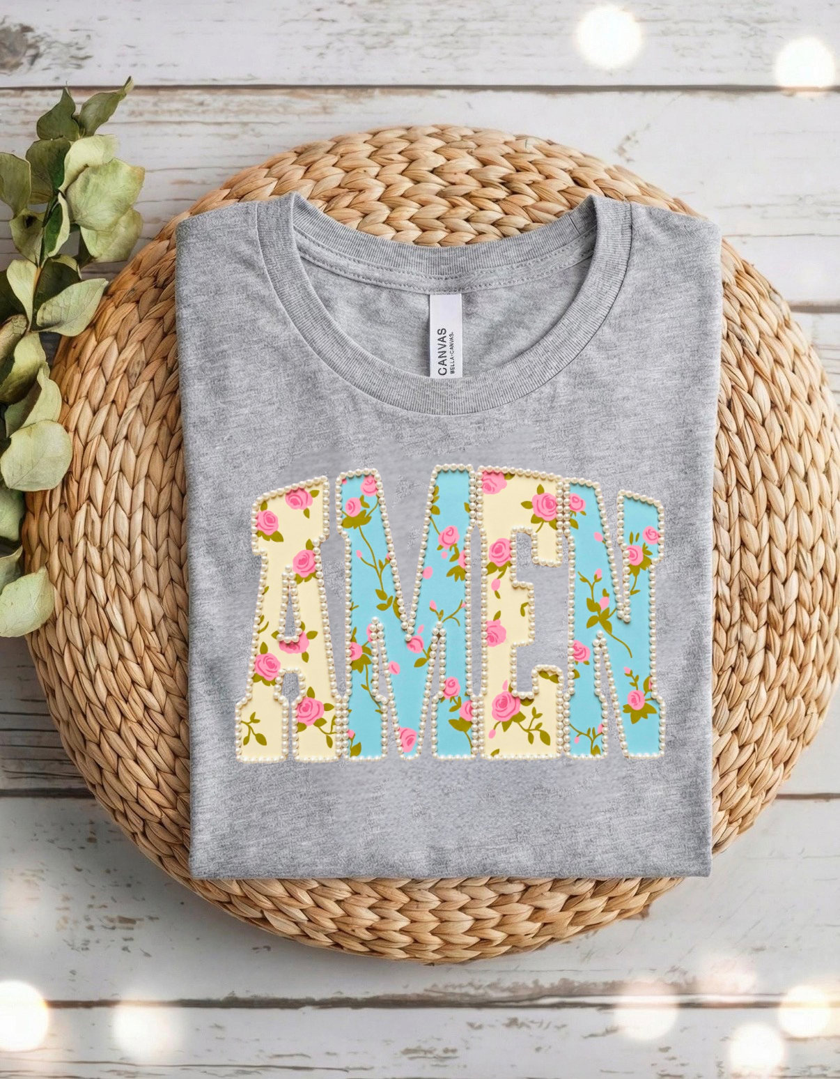 Amen Faux Pearls Floral Easter Shirt